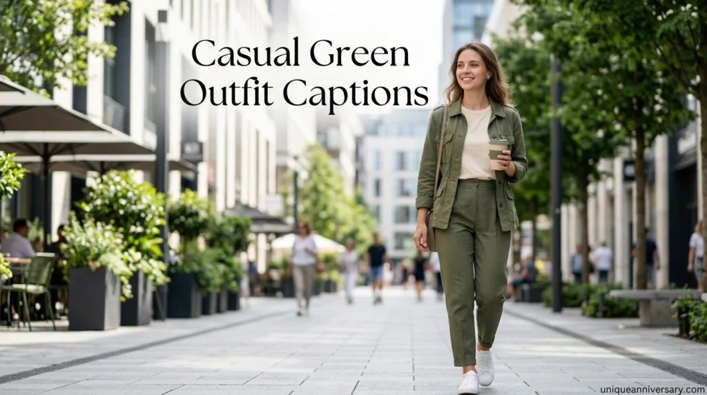 Casual Green Outfit Captions